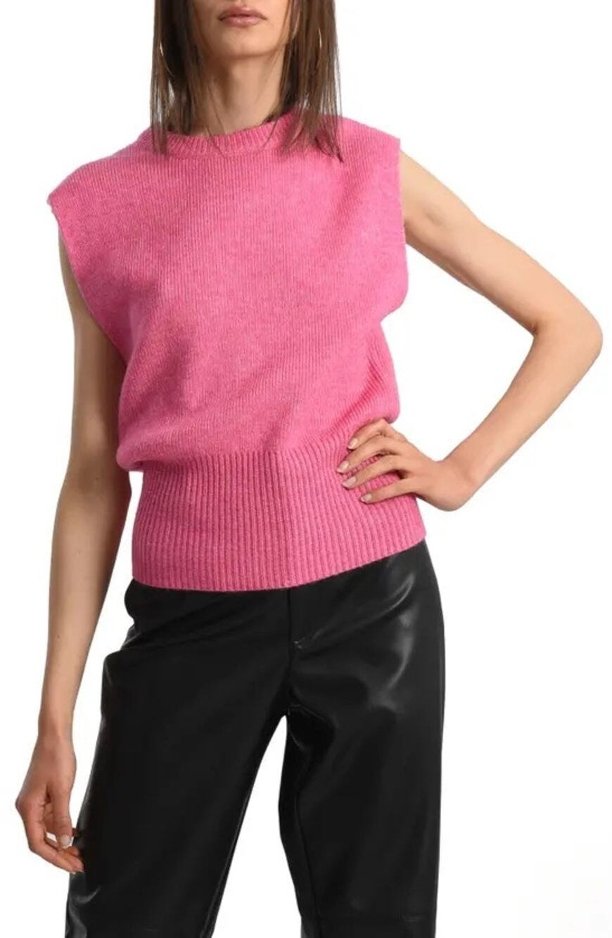 Molly Bracken Sleeveless Sweater Bright Pink Fitted Waist Boxy Women’s Sz M